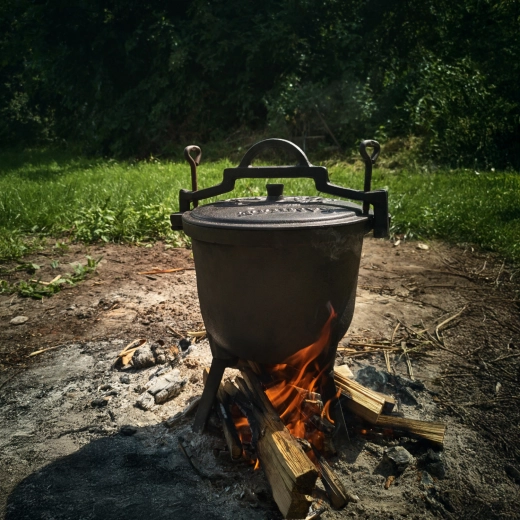Stabilny trójnóg do gotowania nad ogniem
