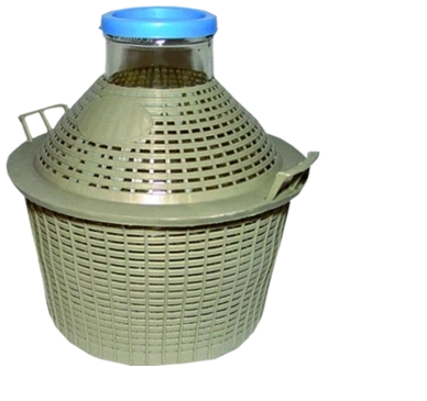 Szklany gąsior 10 l z szeroką szyjką i plastikowym koszem