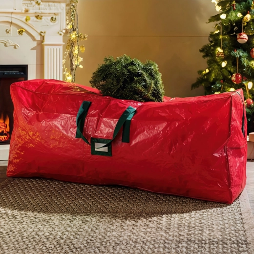 Torba do przechowywania sztucznej choinki z tkanego PVC, czerwona, 165 × 38 × 76 cm