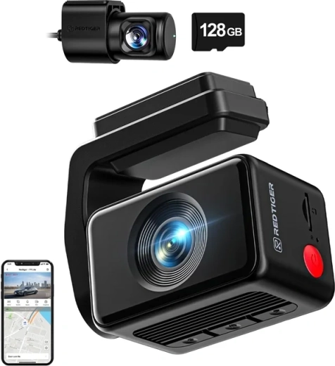 Kamera samochodowa REDTIGER F4 Pro Wi-Fi 4K + 1080p z kartą 128 GB