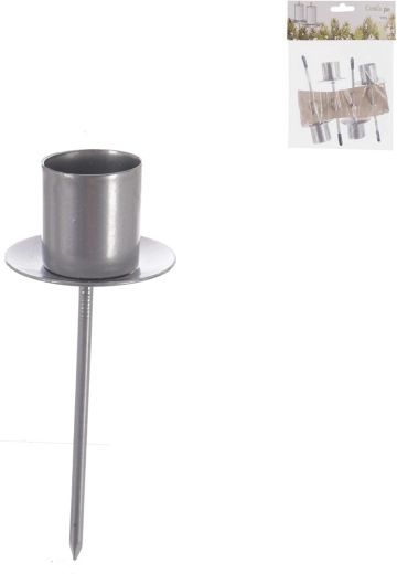 Metalowy świecznik na szpikulec, srebrny 11 cm, 4 szt.