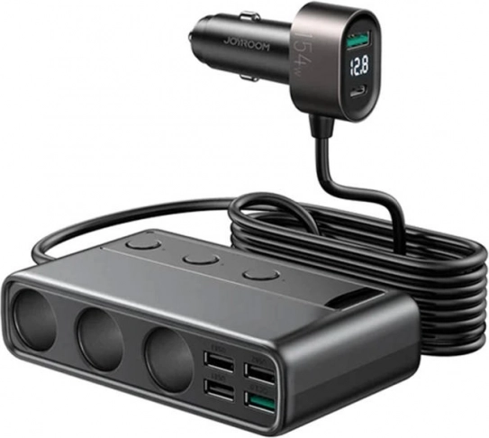 Wieloportowa ładowarka samochodowa JOYROOM z USB i USB‑C z szybkim ładowaniem (czarna)