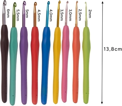 21 szydełek od 0,6 do 6,0 mm z wyraźnym oznaczeniem