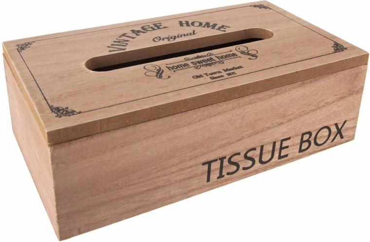 Brązowy drewniany box na chusteczki higieniczne