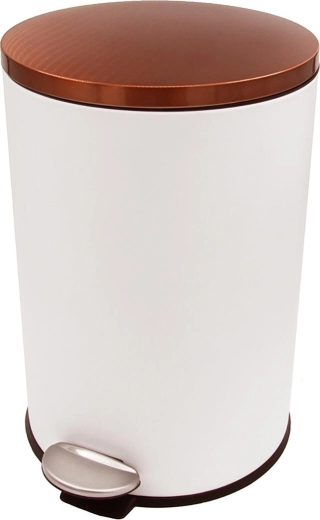 Kosz na śmieci pedałowy 20 l okrągły biały z miedzianą pokrywą
