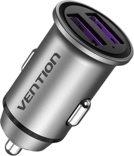 Ładowarka samochodowa 2x USB Vention 30W Szara