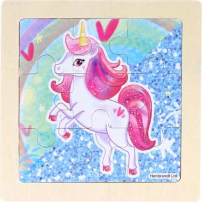 Drewniane puzzle różowy jednorożec 9 elementów