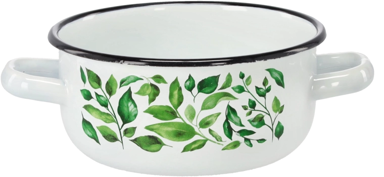 Rondel emaliowany z dwoma uchwytami 1,5 l, 16 cm, biały Fikus