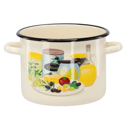 Emaliowany garnek 4,5 l, 20 cm, kremowy z motywem oliwek