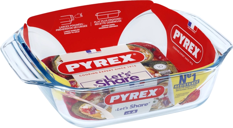 Pyrex szklane naczynie do zapiekania z uchwytami ze szkła borokrzemowego 29 × 23 cm, 2,4 l