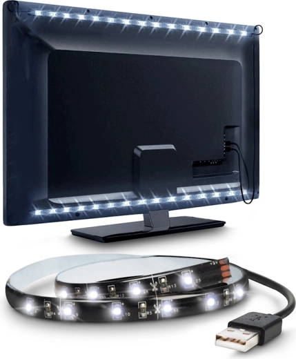 Solight Taśma LED do telewizora i komputera 100 cm USB z wyłącznikiem, zimna biel