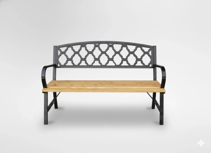 Ławka ogrodowa 120 cm z drewna i stali