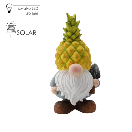 Ozdobna figurka ogrodowa – ananasowy krasnal z solarnym oświetleniem LED 40 cm
