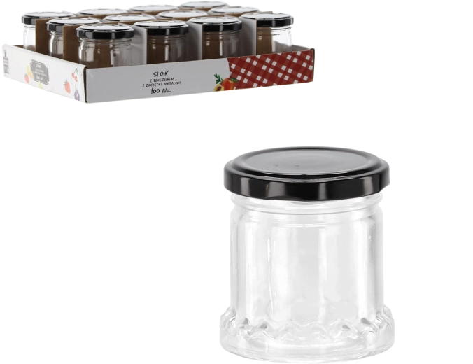 Słoik 100 ml z tłoczeniem i czarną metalową pokrywką