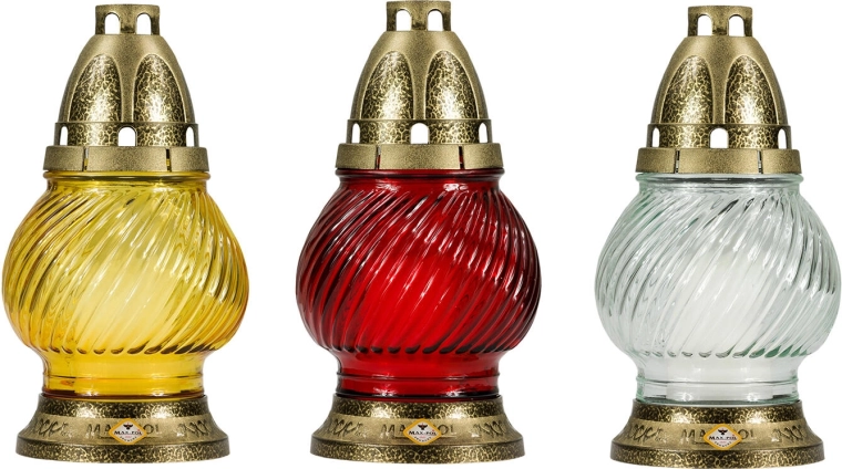 Szklana lampa nagrobna 20 cm, parafina, mix kolorów