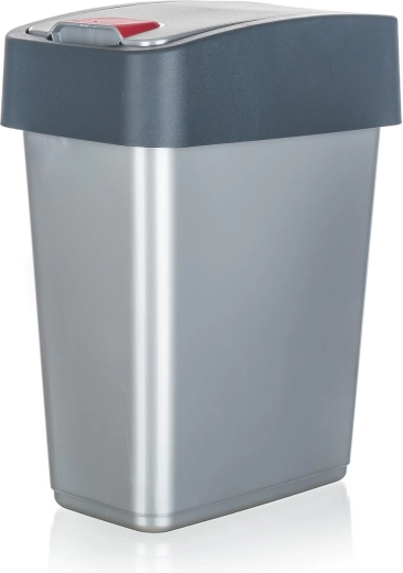 Kosz na śmieci z uchylną pokrywą 10 l – srebrny/szary plastik