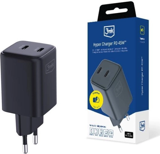 Ładowarka sieciowa 3mk Hyper Charger GaN 45 W z 2 USB-C czarna
