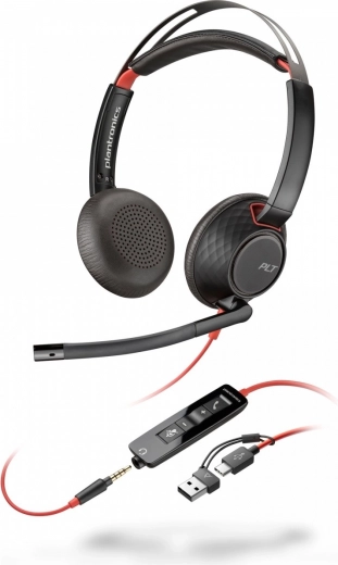 Stereofoniczny zestaw słuchawkowy Poly Blackwire 5220 z USB‑C i adapterem