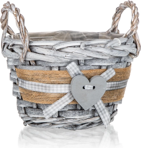 Okrągły wiklinowy koszyk z uchami GRIS 14 × 10 cm, szary