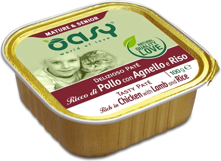 Oasy Tasty Pate Mature & Senior – pasztet dla kotów z kurczakiem, jagnięciną i ryżem 100 g