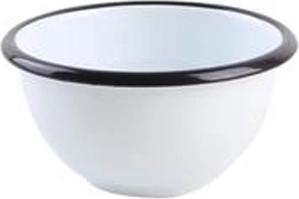 Emaliowana miska 11 cm biała z czarnym brzegiem, 300 ml