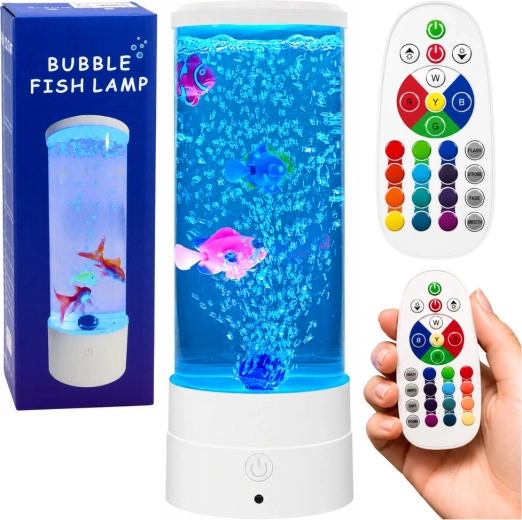 Dekoracyjna nocna lampka LED akwarium z rybkami RGB (16 kolorów), biała, USB