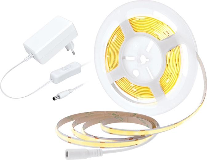 Solight taśma LED COB z zasilaczem i wyłącznikiem, 5 m, ciepła biel