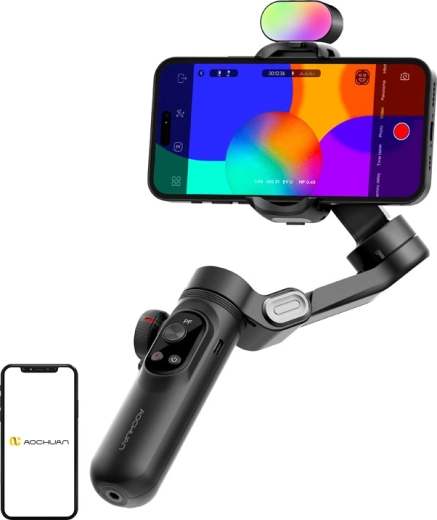 Aochuan Smart X Pro 3-osiowy stabilizator do telefonu z oświetleniem RGB, czarny