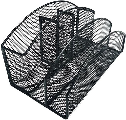 Metalowy organizer biurkowy, 5 przegródek, czarny