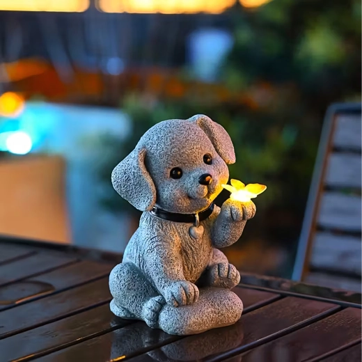 Solarny ogrodowy lampion pies z motylem LED dekoracyjny