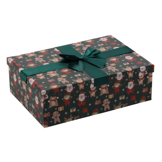 Świąteczne pudełko prezentowe z zieloną kokardą 30,5 × 22 × 10 cm - 1 sztuka