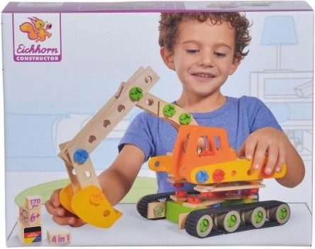 Drewniana konstrukcyjna układanka Constructor koparka – 4 modele, 170 elementów