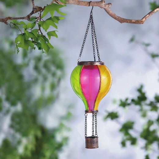 Wisząca lampa solarna w kształcie balonu na ogrzane powietrze z efektem płomienia