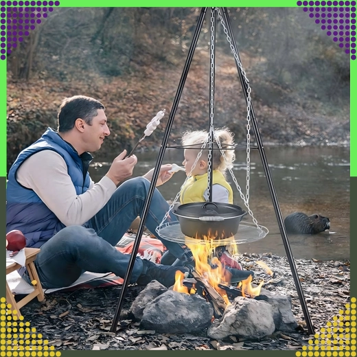 Wiszący trójnogowy grill z paleniskiem, średnica rusztu 50 cm, wysokość 150 cm