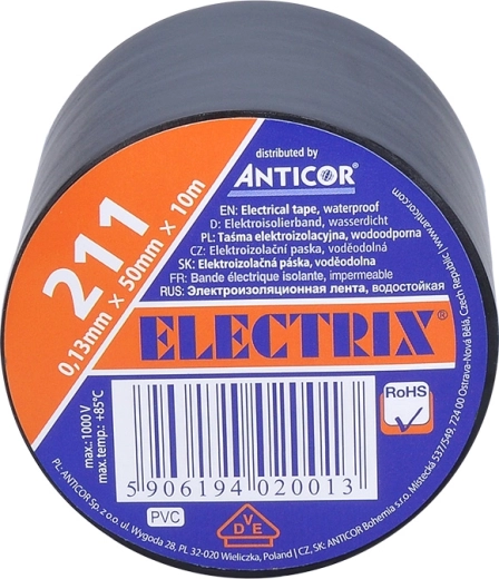 Solight izolacyjna taśma elektroizolacyjna 50 mm × 0,13 mm × 10 m czarna