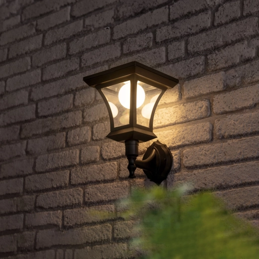 Solarna lampa ścienna LED 21 × 21 cm, 8 LED, czarna, ciepła biel