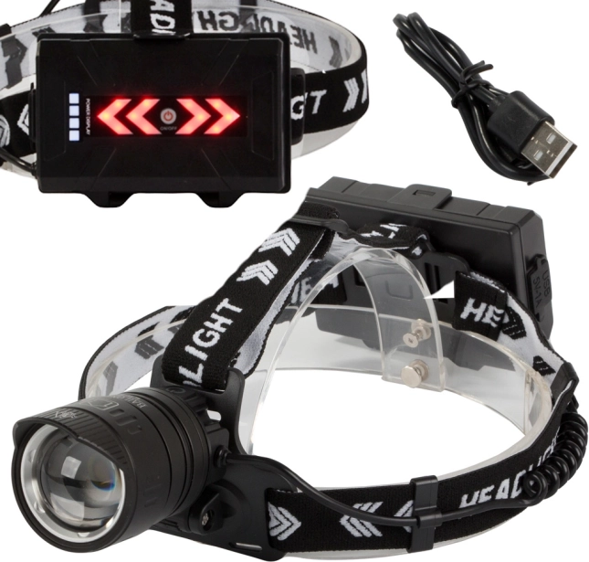 Bailong latarka czołowa Cree LED z funkcją powerbanku i zoomem