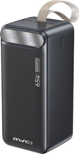 Powerbank Awei 50 000 mAh 65 W PD z wyświetlaczem LED (2× USB-A, USB-C) - 1 szt.