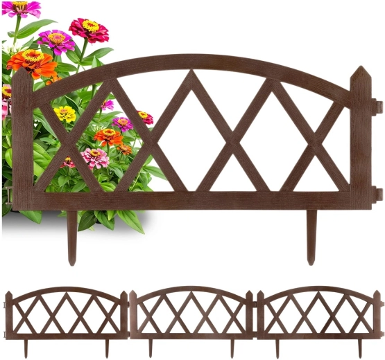 Brązowy ogrodowy płotek obrzeżowy 57 × 25 cm, zestaw 4 szt.