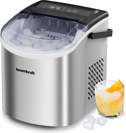 Kompaktowa kostkarka do lodu Bauerkraft 12 kg/24 h, 1,3 l, srebrna