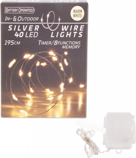 Lampki LED na cienkim druciku 40 LED ciepła żółta z timerem do użytku wewnątrz i na zewnątrz