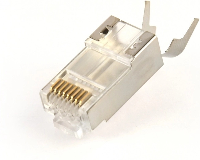 Ekranowany przelotowy modułowy konektor RJ45 Cat7, pozłacany 15 µ, 10 szt.