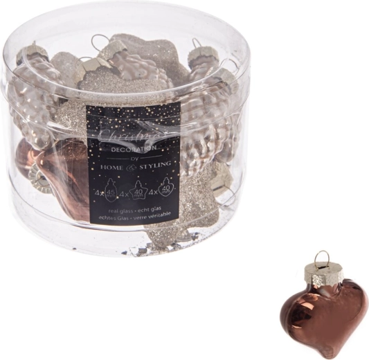Szklane brązowe bombki świąteczne 4 cm, 12 szt.