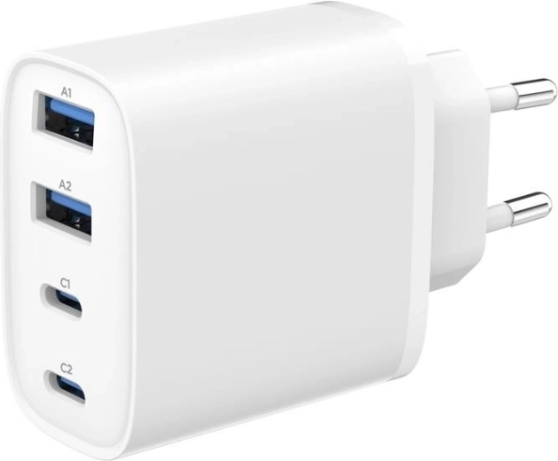 Gembird uniwersalna ładowarka GaN 40 W z LCD, 3× USB-C + 1× USB-A, biała