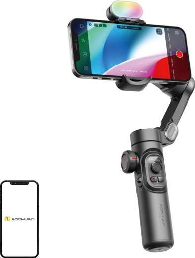 Aochuan Smart XE – 3-osiowy stabilizator do telefonu z oświetleniem RGB, czarny