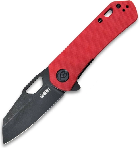 składany nóż Kubey Duroc, czarna powłoka stonewash, głownia AUS-10, czerwona rękojeść G10, klips