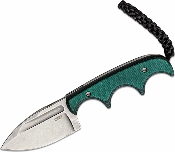CRKT Minimalist Spear Point – nóż na szyję, stonewash, zielono‑czarna Micarta, 5,5 cm