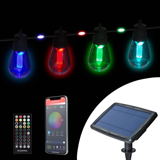 Inteligentny solarny łańcuch świetlny z kolorowymi diodami LED RGB 14,5 m Bluetooth