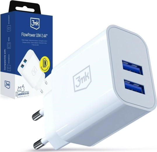 3MK FlowPower ładowarka sieciowa 10 W, 2× USB-A, 2,4 A, biała