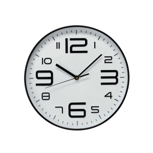 Zegar ścienny okrągły 30,2 × 30,2 × 4,3 cm biały z czarnymi cyframi